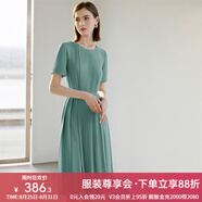 顏域（YANYEE）短袖百褶連衣裙2024夏天新款女裝氣質(zhì)女神范收腰顯瘦氣質(zhì)a字裙 綠色 XL/42