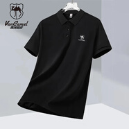 西域駱駝（VANCAMEL）短袖T恤男夏季POLO衫商務(wù)休閑半截袖體恤休閑服上衣 黑色  XL