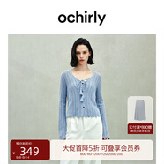 歐時(shí)力OCHIRLY 新款疆棉鏤空鉤花針織外套女開(kāi)衫系帶2025春夏新款 淺藍(lán) S