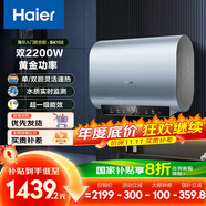 海爾（Haier）國家補貼20%雙膽扁桶電熱水器60升 BK1SE 雙2200W黃金功率速熱一級能效節能 家用儲水式鎂棒免換