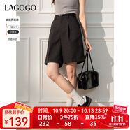 LAGOGO復(fù)古高腰顯瘦五分西裝短褲女拉谷谷2025春季新款高腰休閑褲 深灰色 L
