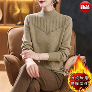 御裳集秋冬新款半高領(lǐng)打底衫女加厚毛衣洋氣寬松顯瘦短款外穿內(nèi)搭針織衫 特價撿漏-駝色 -鄂爾多斯  加絨 S 建議90-100斤