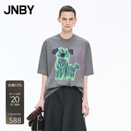 江南布衣（JNBY）25秋新品T恤圓領(lǐng)棉質(zhì)短袖趣味狗狗圖案5P7110460 081/雜鉛灰 M