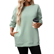 Encolax女式休閑圓領(lǐng)運動(dòng)衫寬松柔軟長(cháng)袖套頭衫 綠色 S