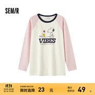 森馬（Semir）史努比印花長(zhǎng)袖t恤女中長(zhǎng)款插肩袖撞色內(nèi)搭2024秋新款寬松上衣 紅白色調(diào)00361 M 160/84A