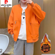 皮爾卡丹（pierre cardin）韓版時尚休閑加絨加厚外套女秋冬款棒球服寬松遮肚子洋氣開衫衛(wèi)衣 T112桔紅色【加絨】 L 105-120斤