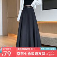 蘿美醬西裝半身裙女夏季2025新款高腰休閑a字半裙春秋氣質(zhì)顯瘦百褶裙子 黑色（送腰帶） L 【建議105-115斤】