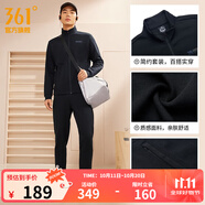 361°運(yùn)動(dòng)套裝男秋季御寒保暖絨健身服兩件套裝晨練跑步服 基礎(chǔ)黑 L