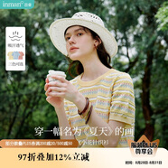 茵曼百搭輕薄通勤風(fēng)女裝條紋針織短袖t恤夏季顯瘦套頭上衣 黃色 S