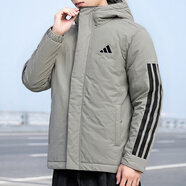 阿迪達(dá)斯 （adidas）外套男裝 2025冬季款運動服健身休閑連帽防風(fēng)保暖三條紋棉服棉襖 JY8305/棕色/棉服/新到貨 L