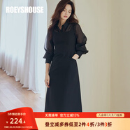 ROEYSHOUSE羅衣氣質(zhì)秋裝新款套裝淑女玻璃紗襯衫雪紡連衣裙兩件套07035 黑色 S