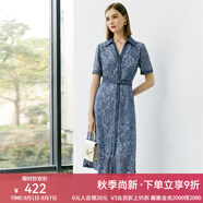 顏域（YANYEE）短袖夏季連衣裙女2024新款輕熟風(fēng)收腰顯瘦勾花鏤空蕾絲襯衫裙 藍色 S/36
