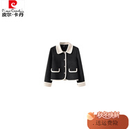 皮爾卡丹（pierre cardin）小香風(fēng)毛呢短外套女2025秋新款高感翻領(lǐng)上衣 黑色*1321 3XL