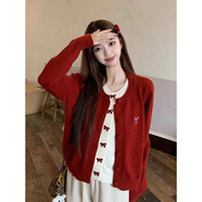 卡汐沐 開(kāi)衫毛衣女針織衫女2025新款春秋女裝假兩件毛衣女氣質(zhì)上衣女 假兩件蝴蝶結毛衣【紅色】 均碼 （建議115斤以?xún)龋?
                                         title=