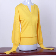 阿卡女裝秋冬新款燈籠袖羊毛衫套頭寬松毛衣針織衫爆款羊毛衫女 黃色 S