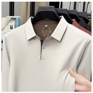 森馬長(cháng)袖t恤翻領(lǐng)POLO衫寬松休閑春秋季商務(wù)上衣純色爸爸打底衫 米色 M 165/105/48