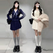 馨悠潔法式學院風針織裙裙子女秋冬季2025小個子香風miu穿搭 【杏色針織套裝裙】【一整套ootd S 40/45kg