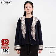 HIGH DAY復(fù)古盤扣開衫外套女2025冬季新款寬松上衣女裝長袖 NY09XBE54030藏青 M (160)