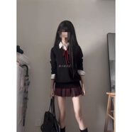 jane Deiune原創(chuàng  )純色V領(lǐng)針織衫學(xué)院風(fēng)日系JK秋冬款穿搭玄格裙短裙套裝校供感 大紅格裙+領(lǐng)結 M