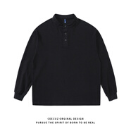 沐秋 290g舒適磨毛美式亨利領(lǐng)T恤男款春秋季休閑內搭上衣潮牌立領(lǐng)長(cháng)T 黑色 M