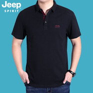 吉普（JEEP）休閑短袖t恤男polo翻領(lǐng)商務(wù)簡約純色體恤衫棉質(zhì)半袖上衣8036 黑色8036 XL