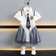 雪淚男孩夏季套裝兒童襯衫時(shí)尚夏季女孩兔子警官服畢業(yè)演出服 女童裙子+領(lǐng)帶 90 cm