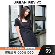 UR夏季新款女裝時(shí)尚撞色褶皺收腰修身圓領(lǐng)連衣裙UWU740043 正黑 XS