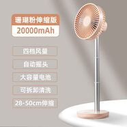 索伯（sobe） 小風扇USB可充電風扇迷你風扇學生宿舍辦公室自動搖頭桌面風扇便攜式小型風扇伸縮風扇 珊瑚粉伸縮版【自動搖頭+四檔調(diào)節(jié)+20000毫安】