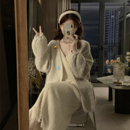 BMOI春秋搭配一整套女大碼微胖mm感針織毛衣外套連衣裙子兩件套裝 杏色開(kāi)衫 【氣質(zhì)名媛高端/奶里奶氣/時(shí)尚洋氣/港味 M 【建議80-100斤】