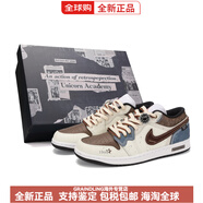 耐克（NIKE）定制球鞋AirJordan1牛仔很忙皮革奶栗星美式街頭舒適時(shí)尚運動(dòng)鞋 米棕藍色-復古禮盒 40