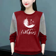 啄木鳥(niǎo)（TUCANO）棉質(zhì)長(cháng)袖t恤女士拼接百搭秋季大碼200斤胖mm顯瘦寬松休閑打底衫潮 紅色-白羽毛 XL 建議110-130斤