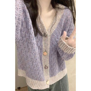 俞兆林（YUZHAOLIN）針織開(kāi)衫毛衣外套女2025秋冬新款韓系小香風(fēng)慵懶寬松軟糯針織外套 紫色 M