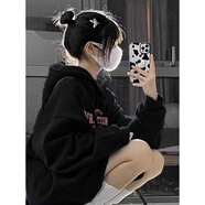 閨哲黑色衛衣女2025新款爆款春秋款女士潮牌秋冬加絨加厚冬季連帽外套 黑色衛衣【加絨加厚】 2XL 建議125-135斤