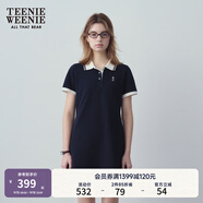 Teenie Weenie小熊夏季撞色Polo休閑通勤簡約白色連衣裙時尚收腰短裙女 藏青色 M (165)