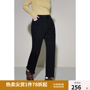 獨束大碼女裝休閑百搭直筒抓絨牛仔褲女冬裝新品微胖mm高腰顯瘦長褲 牛仔黑 XL