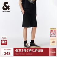 杰克·瓊斯（JACK&JONES）夏季五分褲LOGO刺繡字母提花略寬松運動(dòng)休閑短褲男裝22429F029 E40黑色 M （175)