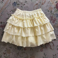 軟fufu寶寶絨蛋糕裙蓬蓬裙加厚加絨南瓜褲 Lolita日系甜美半身裙 黃色寶寶絨短裙【雙面絨】 S