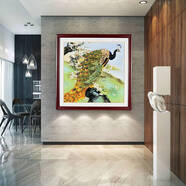 何佳功景絲源孔雀掛畫(huà)景泰藍掐絲琺瑯彩畫(huà)定制成品新中式diy客廳免掐絲 孔雀畫(huà) 掐絲琺瑯彩工藝 3D立線(xiàn)畫(huà)芯 60*60