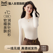 貓人2025新款無(wú)縫針織衫女士圓領(lǐng)套頭黑色打底衫內搭修身保暖毛衣上衣