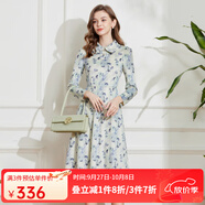 經(jīng)典故事（JANE STORY）法式復古印花連衣裙女2024年秋冬新款娃娃領(lǐng)打底配大衣內搭長(cháng)裙 杏綠花 L