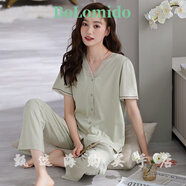 Bolomido輕奢高端大牌2025夏季新款睡衣女帶胸墊薄款女士家居服可外穿套裝 青梅綠【帶胸墊】 開衫 M 80-100斤