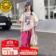 G.DUCKIDS夏季新款女童短袖T恤套裝中大童薄款網(wǎng)紅韓版卡通印花圓領(lǐng)兩件套 蝶結兔子 (版) 120 (35-40斤)