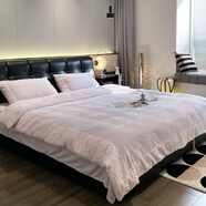 YOLANNA2025兔毛玫瑰花拼接款高克重牛奶絨四件套床上用品冬季保暖少 拼邊款鐘意-紫 床單款 1.2m三件套被套150*200