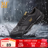 361°運(yùn)動鞋男鞋秋冬季透氣網(wǎng)面跑鞋黑色通勤輕質(zhì)戶外慢跑步鞋 曜石黑/皇冠金【皮革面防潑水】 42