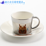 君默倒影杯鏡面杯90ml意式濃縮歐式小網(wǎng)紅精致風(fēng)裝飾擺件 貓頭鷹銀1杯1碟#cln#225ml大