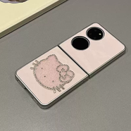 Z&Y奢華閃鉆kt貓適用華為PuraX折疊屏手機殼pocket2硬殼小米mixflip三星zflip6掛件OPPOFindN3Flip榮 粉色絲絨紋+閃鉆kt貓 vivoXFlip