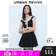 UR2025春季新款女裝撞色蕾絲飄帶U領(lǐng)無(wú)袖修身連衣裙UYY750014 黑色 (偏短) XL