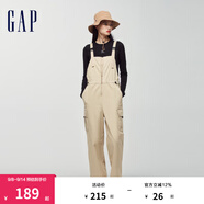 Gap女裝春秋時尚百搭寬松背帶褲美式休閑工裝長褲477872卡其色160/62A(S)亞洲尺碼