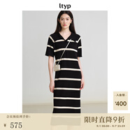 旅途原品（ltyp）明星同款真絲亞麻棉休閑V字翻領(lǐng)條紋針織連衣裙女中長裙 杏黑色-經(jīng)典條紋-真絲亞麻棉 XS -S/150-155cm（現(xiàn)貨）