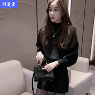 顧夕岑小香風(fēng)高領(lǐng)披肩針織毛衣蝙蝠袖連衣裙套裝女2025春秋新款包臀裙 黑色【精品專(zhuān)柜】 M